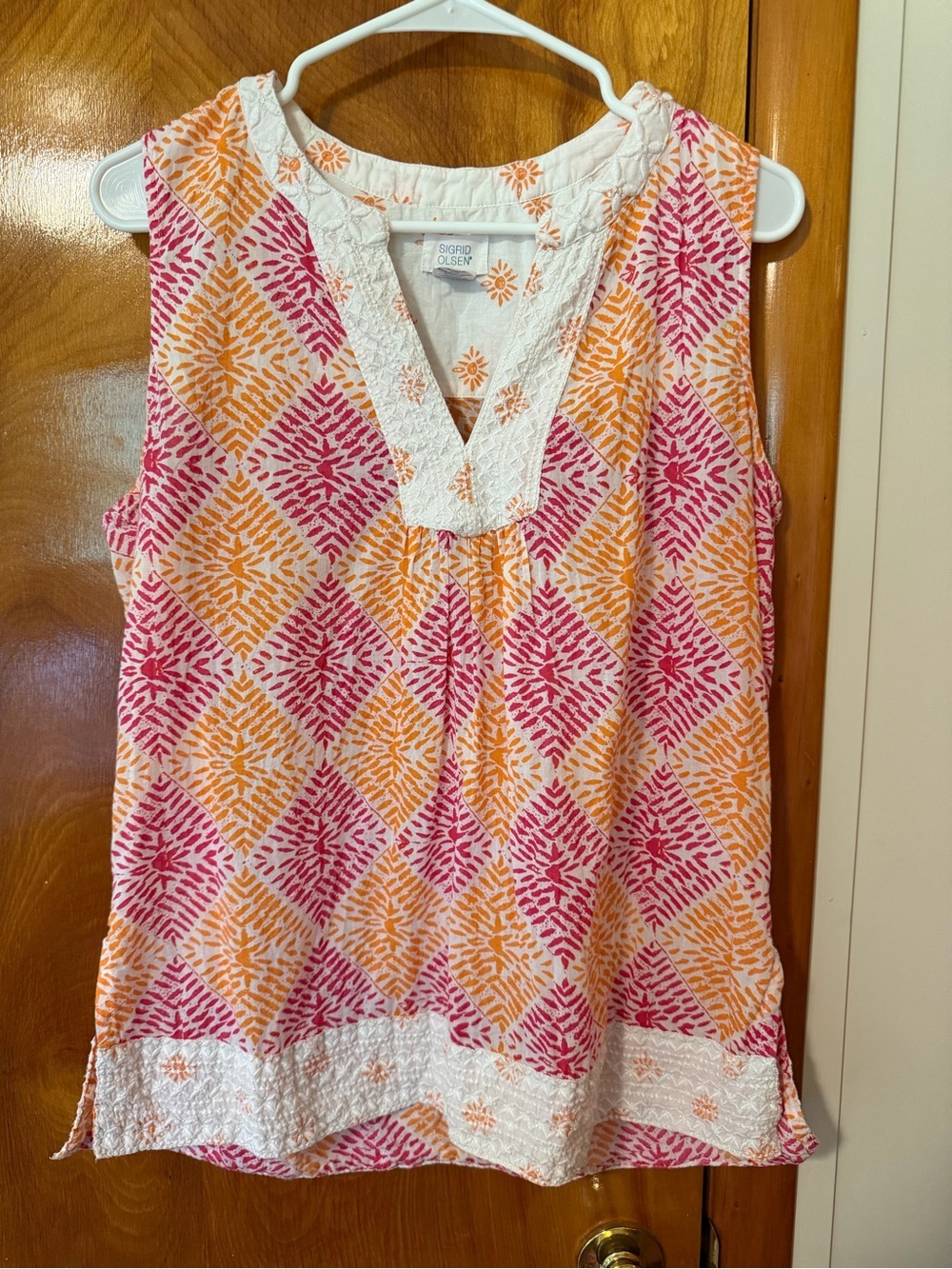 Sigrid Olsen Pink & Orange Printed Sleeveless V-Neck Camisole